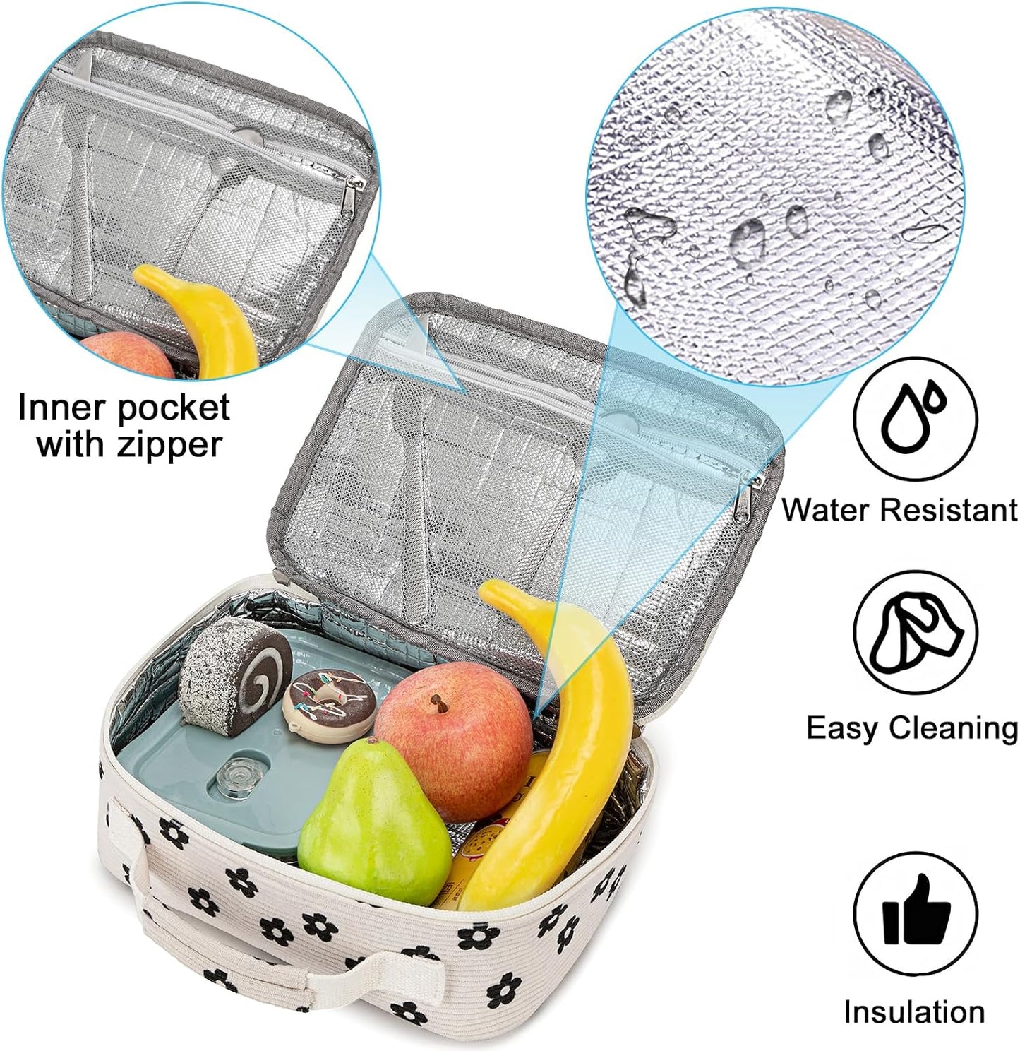 Bluboon Insulated Lunch Bag for Girls & Boys, Corduroy School Lunch Box with Cooler & Organizer Compartments, Leak-Proof Lunch Tote for School, Travel (Corduroy Strawberries Beige)