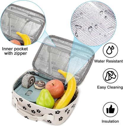 Bluboon Insulated Lunch Bag for Girls & Boys, Corduroy School Lunch Box with Cooler & Organizer Compartments, Leak-Proof Lunch Tote for School, Travel (Corduroy Strawberries Beige)