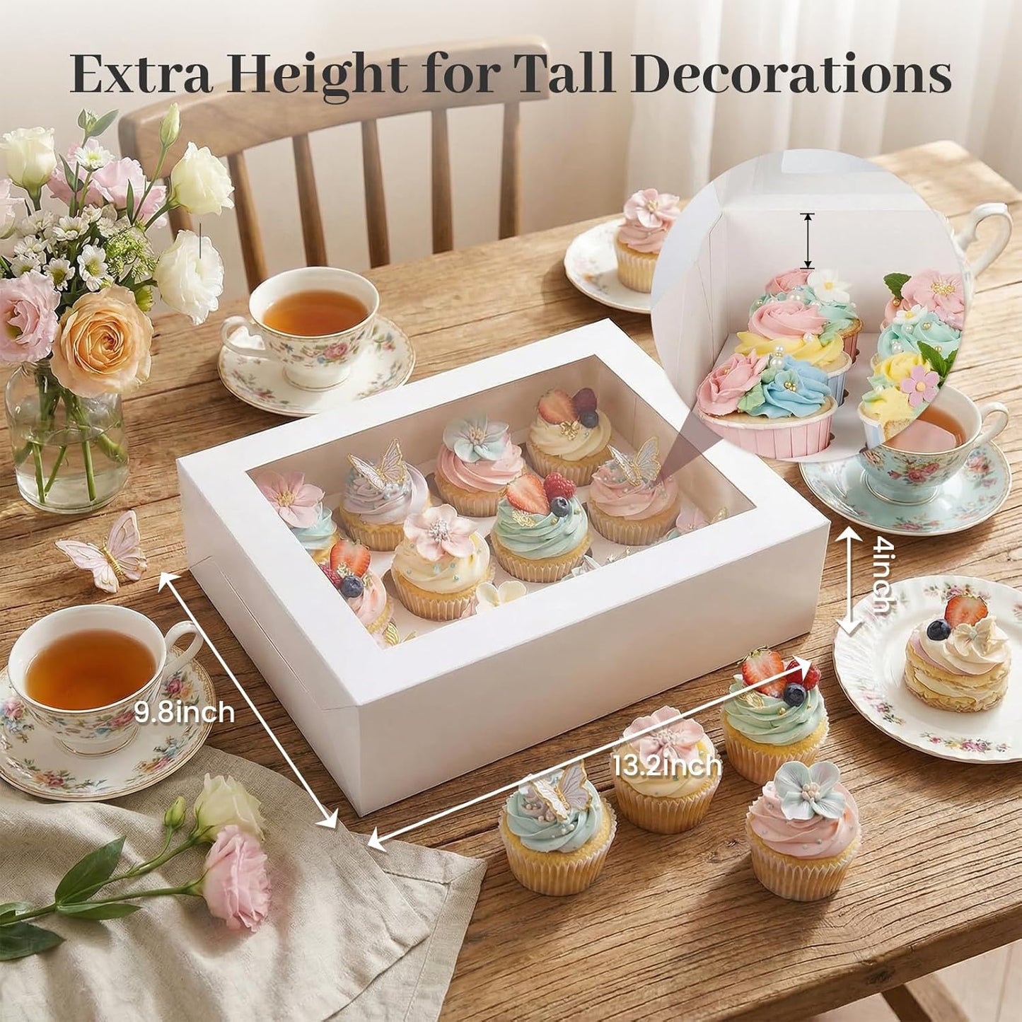 VGOODALL 12 Count Cupcake Boxes, 6PCS Cupcake Container with Window Boxes Holding 72 Pastry Box for Birthday Holiday Party Bakery Supplies 13.2"x9.8"x4"