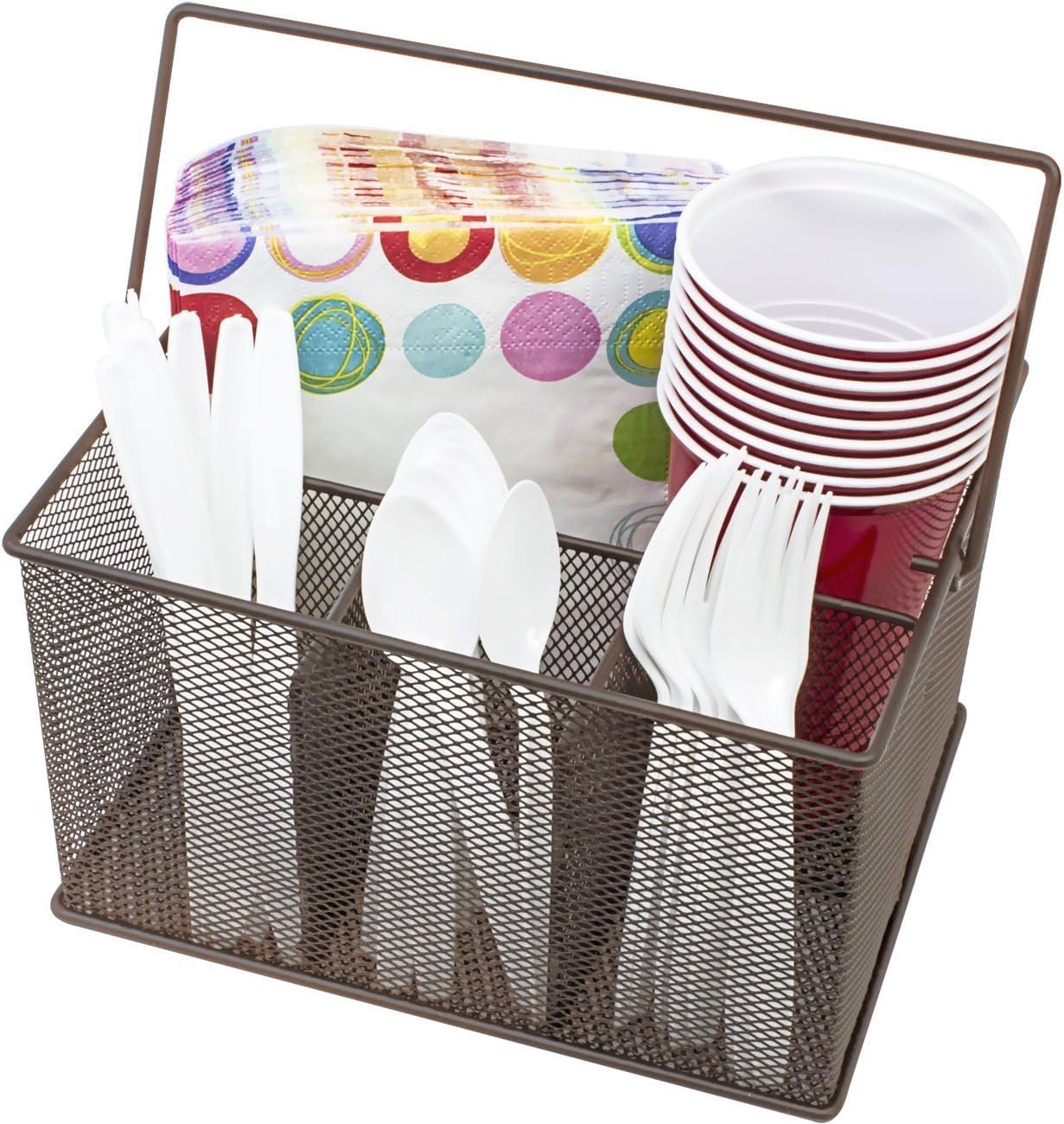 Sorbus® Utensil Caddy — Silverware, Napkin Holder, and Condiment Organizer — Multi-Purpose Steel Mesh Caddy—Ideal for Kitchen, Dining, Entertaining, Tailgating, Picnics, and much more (White)