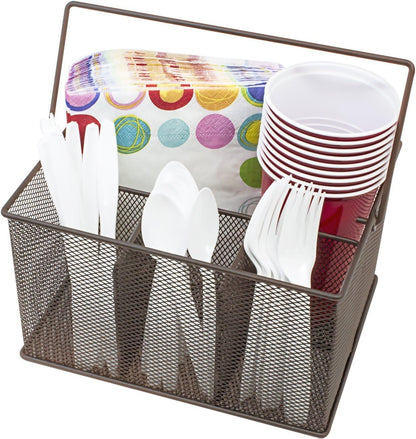 Sorbus® Utensil Caddy — Silverware, Napkin Holder, and Condiment Organizer — Multi-Purpose Steel Mesh Caddy—Ideal for Kitchen, Dining, Entertaining, Tailgating, Picnics, and much more (White)