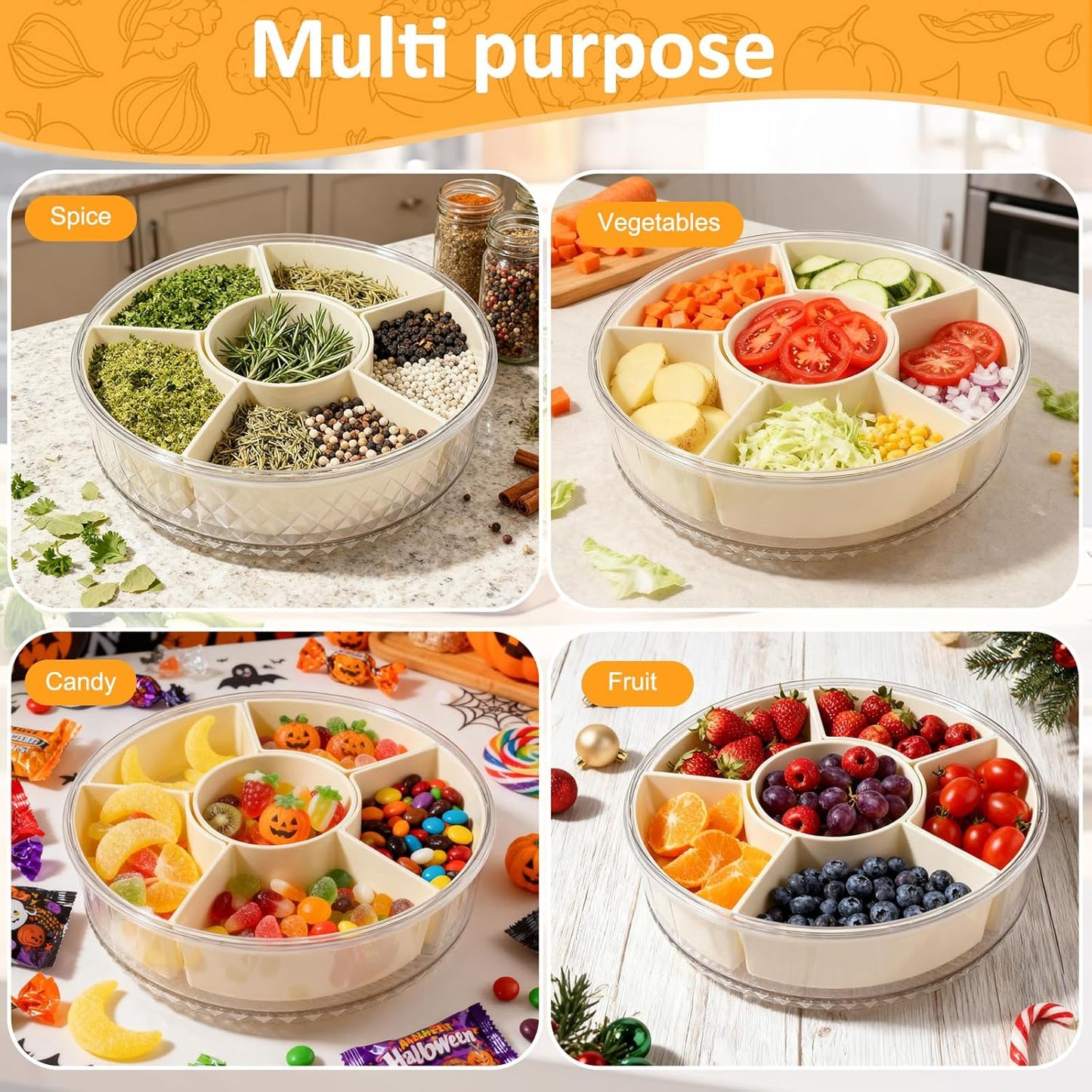 Snackle Box Taco Bar Serving Set for a Party - Divided Lazy Susan Serving Tray - Taco Tuesday Kit - Chip and Dip Serving Set for Party - PET Rotating Appetizer Serving Tray (12"x3.9")