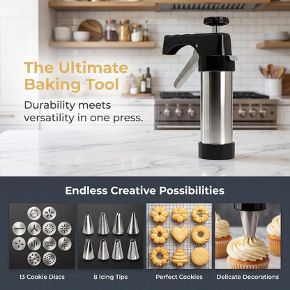 21-Piece Cookie Press Set, Stainless Steel for Various Cookies Maker black