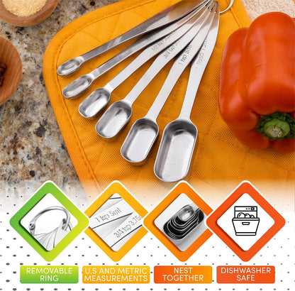 Spring Chef Stainless Steel Measuring Cups and Spoons Set of 14 with Leveler, Nesting Kitchen Metal Measuring Cups and Spoons Set for Dry and Liquid Ingredients, Perfect for Cooking & Baking