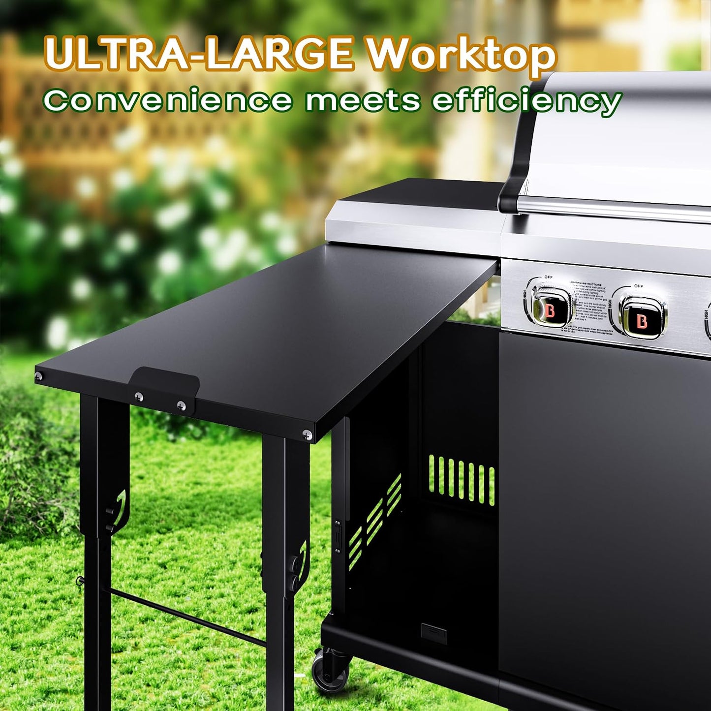 Brand-Man 4-Burner Gas Outdoor Kitchen Grill Island with Side Burner - 44,000 BTU Stainless Steel BBQ Grill Station with Storage Cabinets, Fold-out Prep Table, LPG/NG Convertible, Black