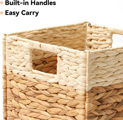 Wicker Storage Basket, Baskets for Organizing, Storage Basket with Built-in Handles, Water Hyacinth Shelves，Wicker Storage Baskets for Shelves, Water Hyacinth Storage Baskets (nature, 4-Pack)