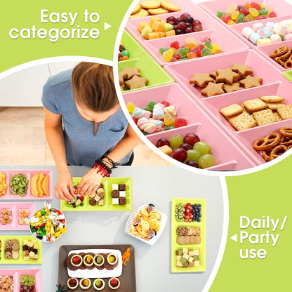 Ziliny 20pcs Black 3 Section Serving Tray Bulk Serving Dish Compartment Appetizer Tray Plastic Dessert Platter Divided Disposable Plate for a Tini Bit Older Party