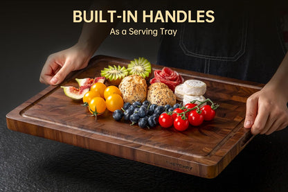 THETCHRY Walnut Wood Cutting Board Set, End Grain Cutting Boards for Kitchen with Handle, Non Toxic Wooden Charcuterie Boards Double Sided, Butcher Block for Meal Prep & Serving with Gift Box