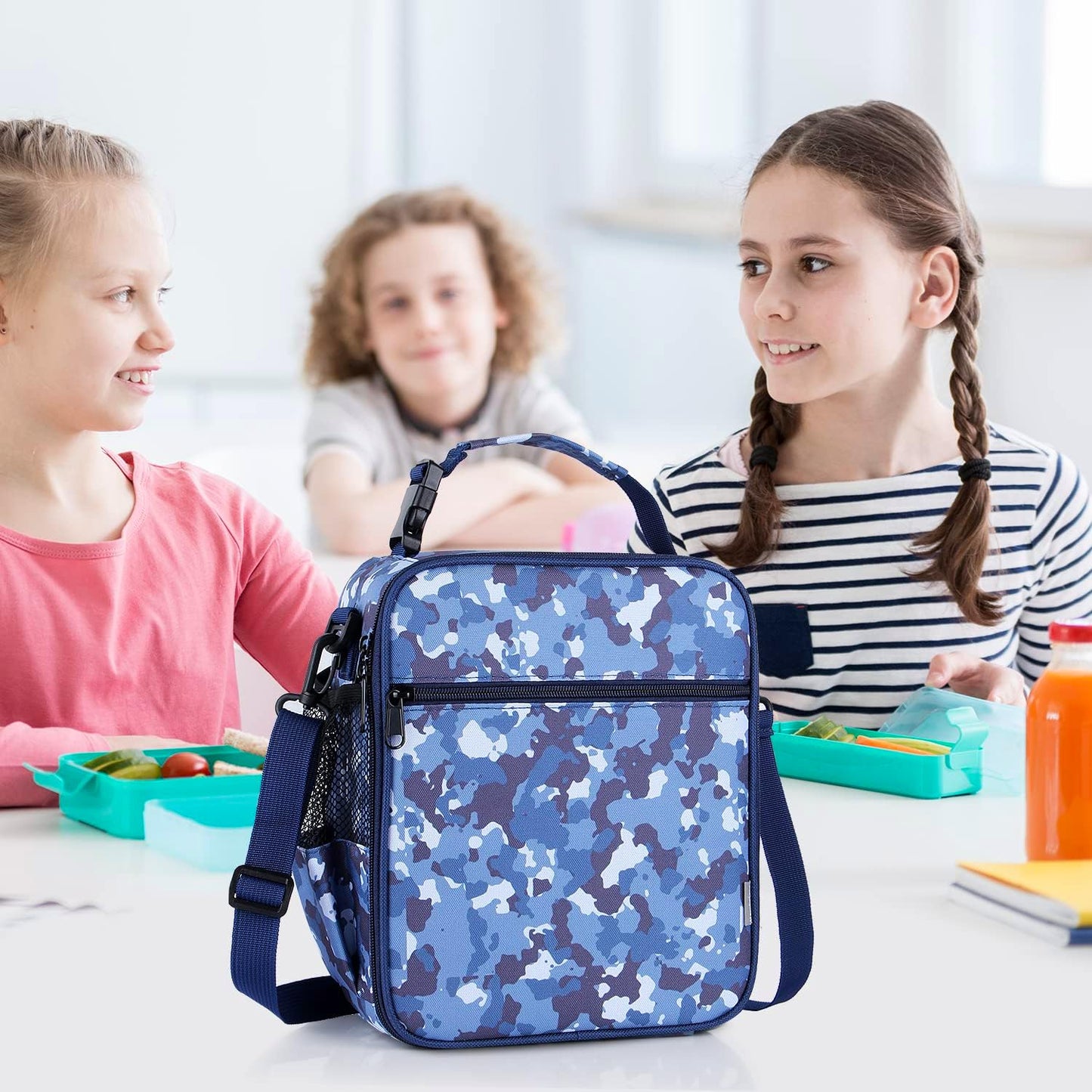 Kids Insulated Lunch Box Bag, Thermal Picnic Cool Bags with Adjustable Strap for Adults Children Women Men Boys Girls School Work (CAM-Blue)