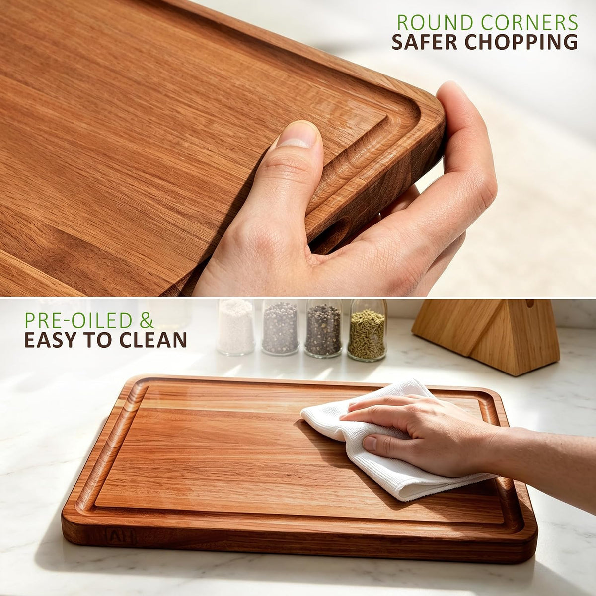 AZRHOM Large Acacia Wood Cutting Board 18x12 In Chopping Board