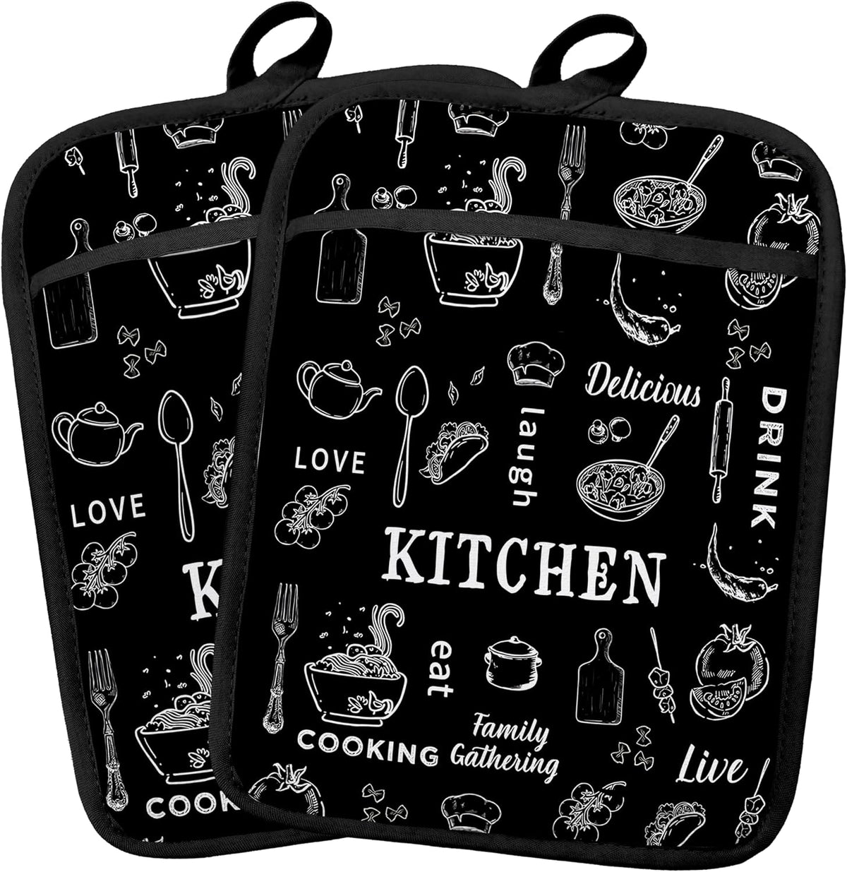 Dark Kitchen Pot Holders 2 Pack Set, Gifts for Cooking Lovers, Chef Gifts for Men Women, Retro Cook Chef Heat Resistant Oven Hot Pads for Kitchen Countertop Baking，075 Potholder