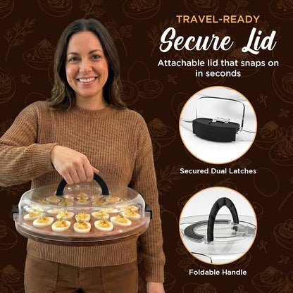 Trauful Deviled Egg Carrier with Lid and Handle | Reversible | Wooden Portable Deviled Egg Containers with Lid for Party Travel | Covered Platter Tray Holder | Holds 22 Eggs, Acacia Wood