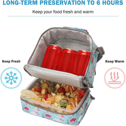 Tilami Lunch Bags Insulated Adjustable Strap Zipper, Two Compartments Cooler Bags, Bento Bags for Kids Toddlers (Blue)