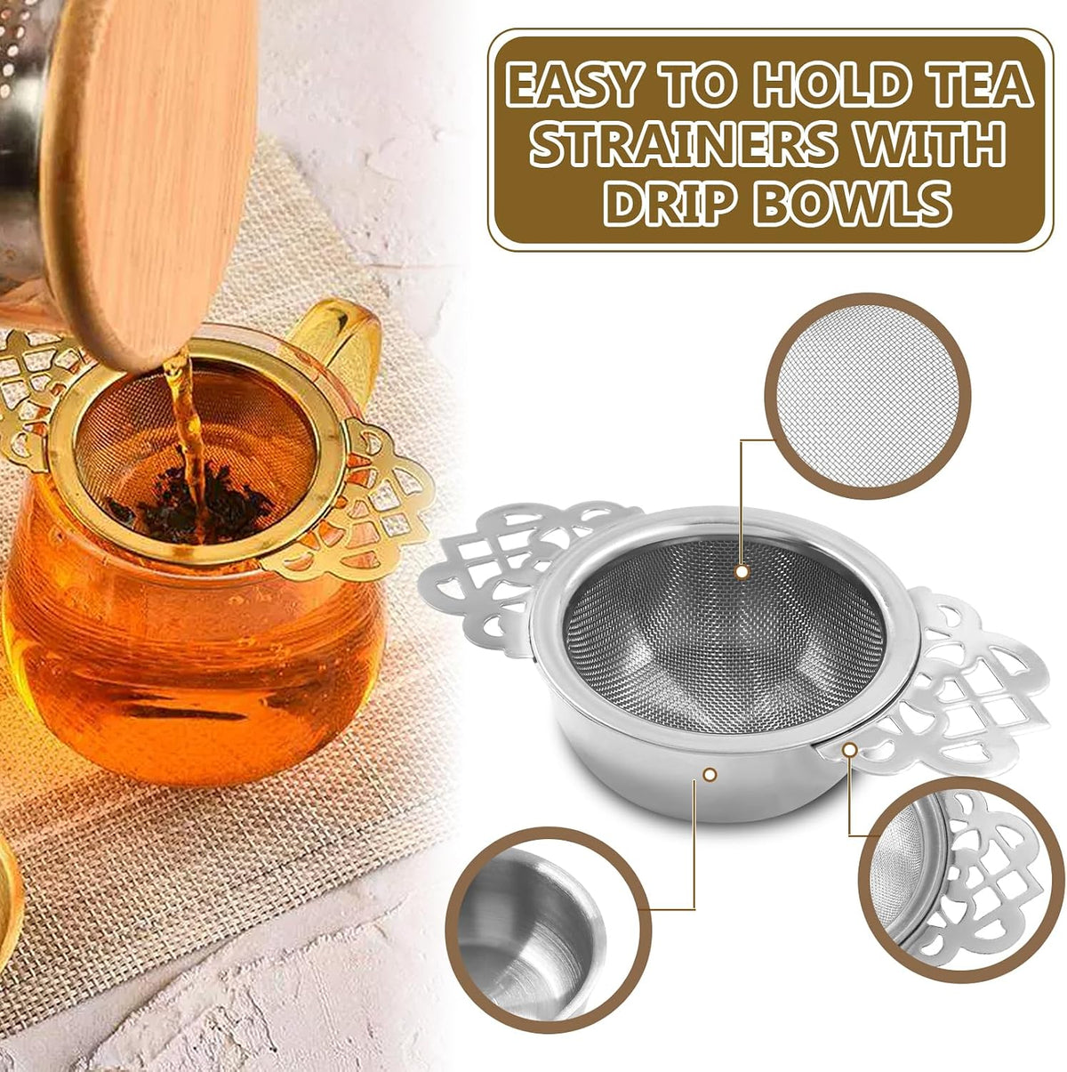 Fine Mesh Tea Strainers, Silver Loose Leaf Tea Filter