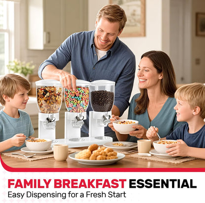 Triple Cereal Dispenser Countertop 2L, Airtight Cereal Containers Storage, Large Capacity Total 6L for Kitchen Pantry, Rotating Dry Food Dispenser for Candy, Nut, Coffee Beans, White