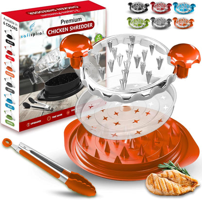 Chicken Shredder Tool Twist Large – 10.2 Inch Non Slip Meat Shredder with Removable Tray- BPA Free, Dishwasher Safe, Heat Resistant Chicken Breast Shredder with Handle & Serving Tong