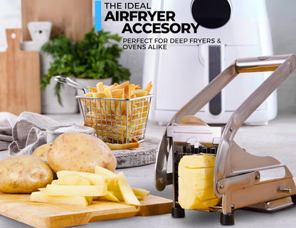 2-Blade French Fry Cutter - Stainless Steel Potato Slicer, Non-Slip Suction