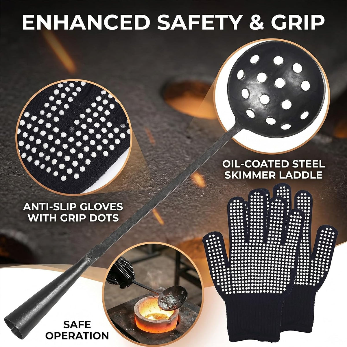 Metal Casting Skimmer Ladle Set with Gloves