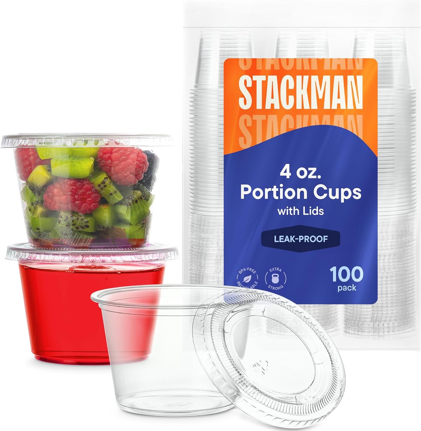 [100 Sets - 5.5 oz.] Plastic Clear Portion Cups, Snack / Yogurt /Parfait/ Pudding / Souffle /Dessert Cups, Disposable Containers with Lids 5.5oz.