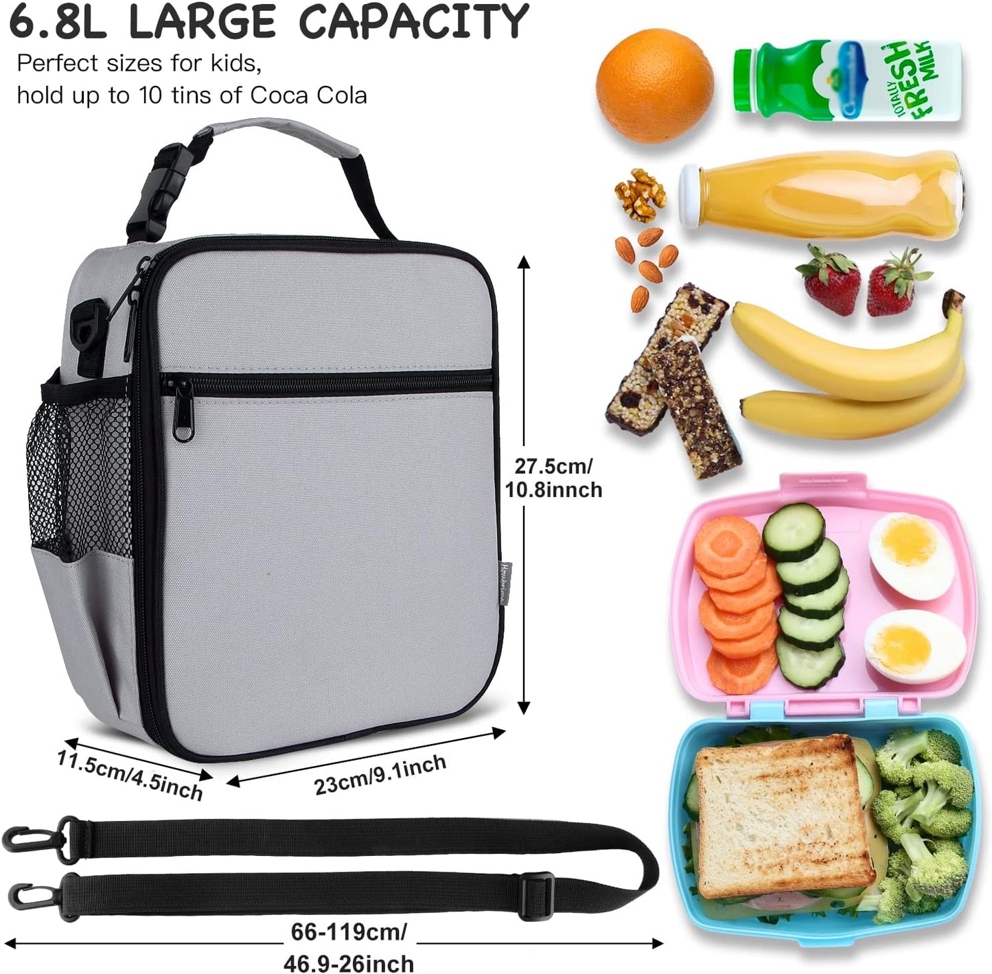 Kids Insulated Lunch Box Bag, Thermal Picnic Cool Bags with Adjustable Strap for Adults Children Women Men Boys Girls School Work (CAM-Blue)
