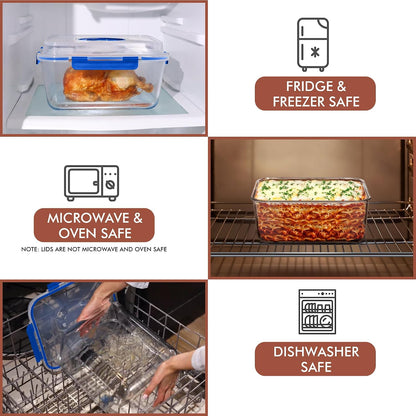 Razab 6500ml / 220 Oz / 28 Cups Extra Large Glass Food Storage Containers with Lids - Leakproof Glass Meal Prep Containers with Locking Lids for Roasting & Storing Leftover - Microwave & Oven Safe