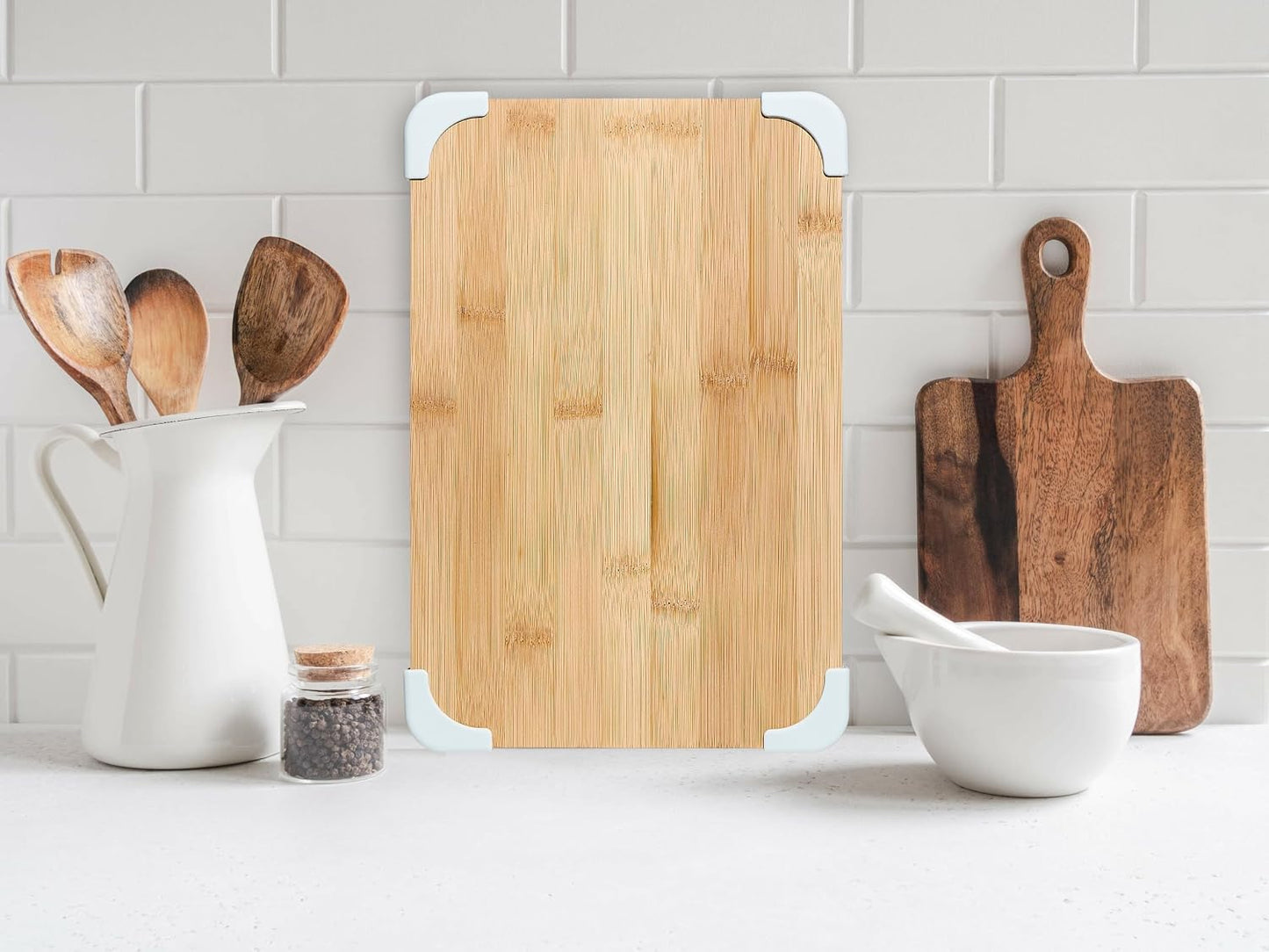 COOK WITH COLOR Non-Slip Cutting Board Set – Kitchen Essentials with Easy Grip Handle for Meat, Veggies, and Fruits, 3 Cutting Boards, Bamboo Non-Slip Grey
