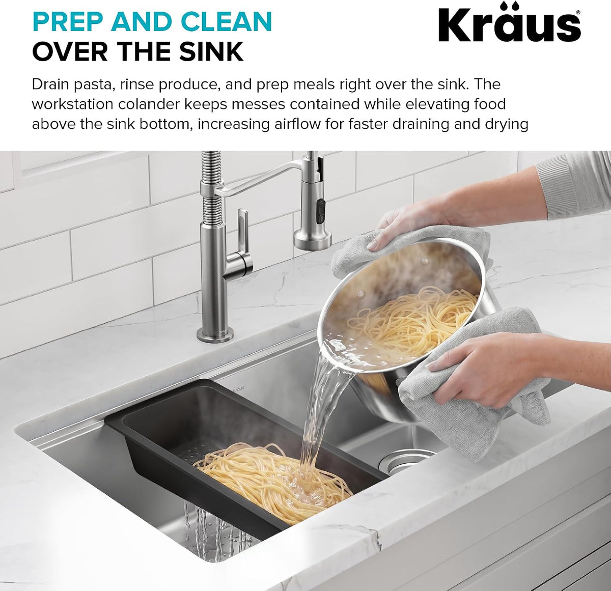 KRAUS Expandable Colander for Kitchen Sink/Over the Sink Colander, Lt Grey