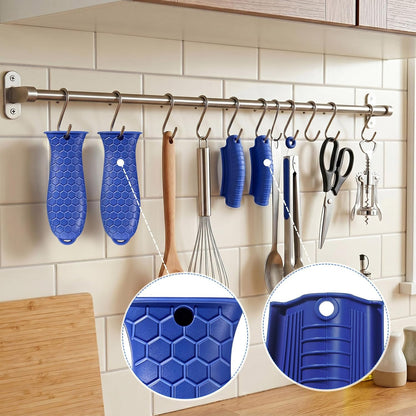 TXIN Set of 4 Silicone Hot Handle Cover Heat Resistant Pot Grip Holder Non-Slip Pot Handle Pan Sleeve Grip Potholder for Cast Iron Skillets, Griddles, Frying Pans and Metal Cookware (Blue)