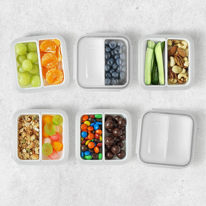 carrotez 2 Compartment Small Snack Containers, Mini Snack Containers for Mini Fridge, Small Divided Food Storage Containers, Airtight Lids, Reusable, 1.1 cup, 2 PACK