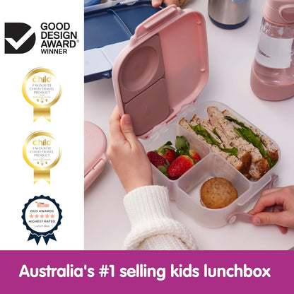 b.box Mini Lunch Box 2-Pack, Leak Proof Bento Box for Kids, 3 Compartment Snack Containers Ages 3+, Lunchbox for Daycare + School, Dishwasher Safe, BPA-Free, PFAS-Free, 4.25 Cup - Blue + Green