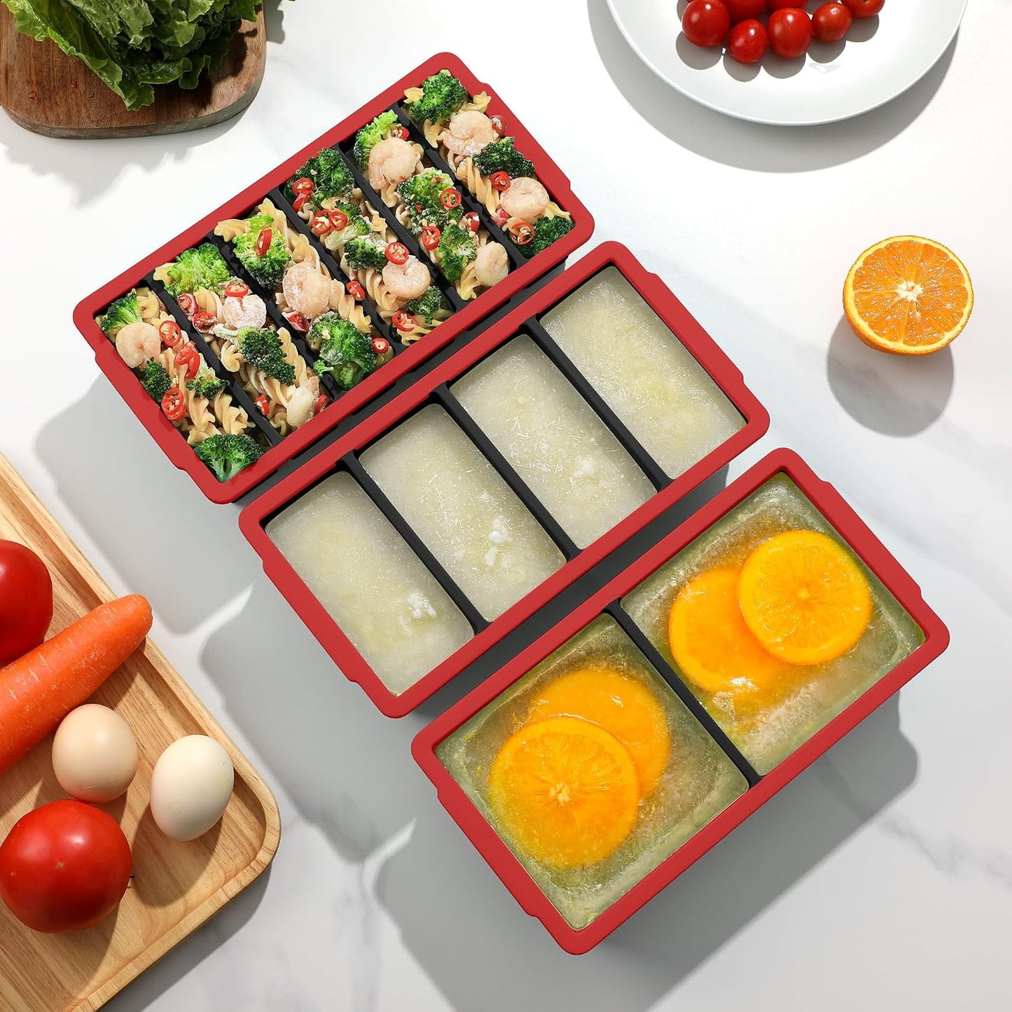 3-Pack Silicone Freezer Trays with Lid,2 Large 2-Cup(500ml)&4 Medium 1-Cup(250ml)&6 Small 1/2-Cup(125ml) Soup Freezer Container Molds,Ice Cube Tray For Meal Prep&Freezing Soup,Stews,Sauces