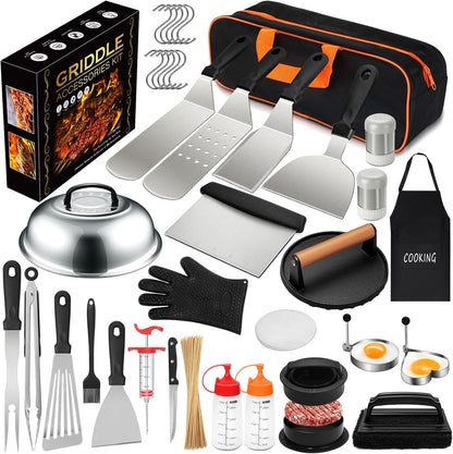 237pcs Griddle Accessories Kit for Blackstone, Perfect Flat Top Grilling Accessories, Grill Spatula Set with Enlarged Spatulas, Basting Cover, Burger Press Patty Maker, Scraper for Outdoor Barbecue