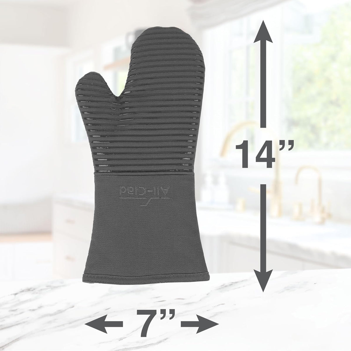 All-Clad Silicone Oven Mitts: Heat Resistant up to 500 Degrees - 100% Cotton & Silicone, 14"x7" Oven Mitt for Kitchen and Barbeque, Pewter