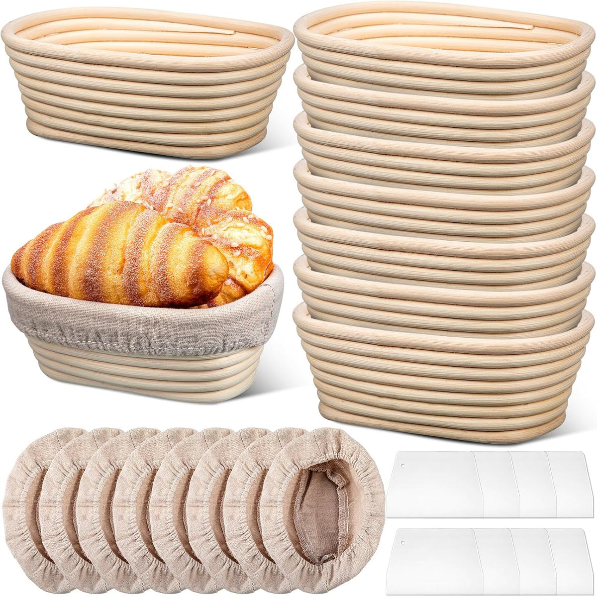Gejoy 12 Set Oval Bread Proofing Baskets Banneton with Liner,10 Inch