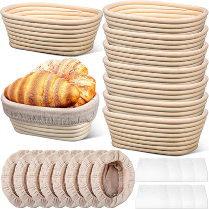Gejoy 12 Set Oval Bread Proofing Baskets Banneton with Liner,10 Inch