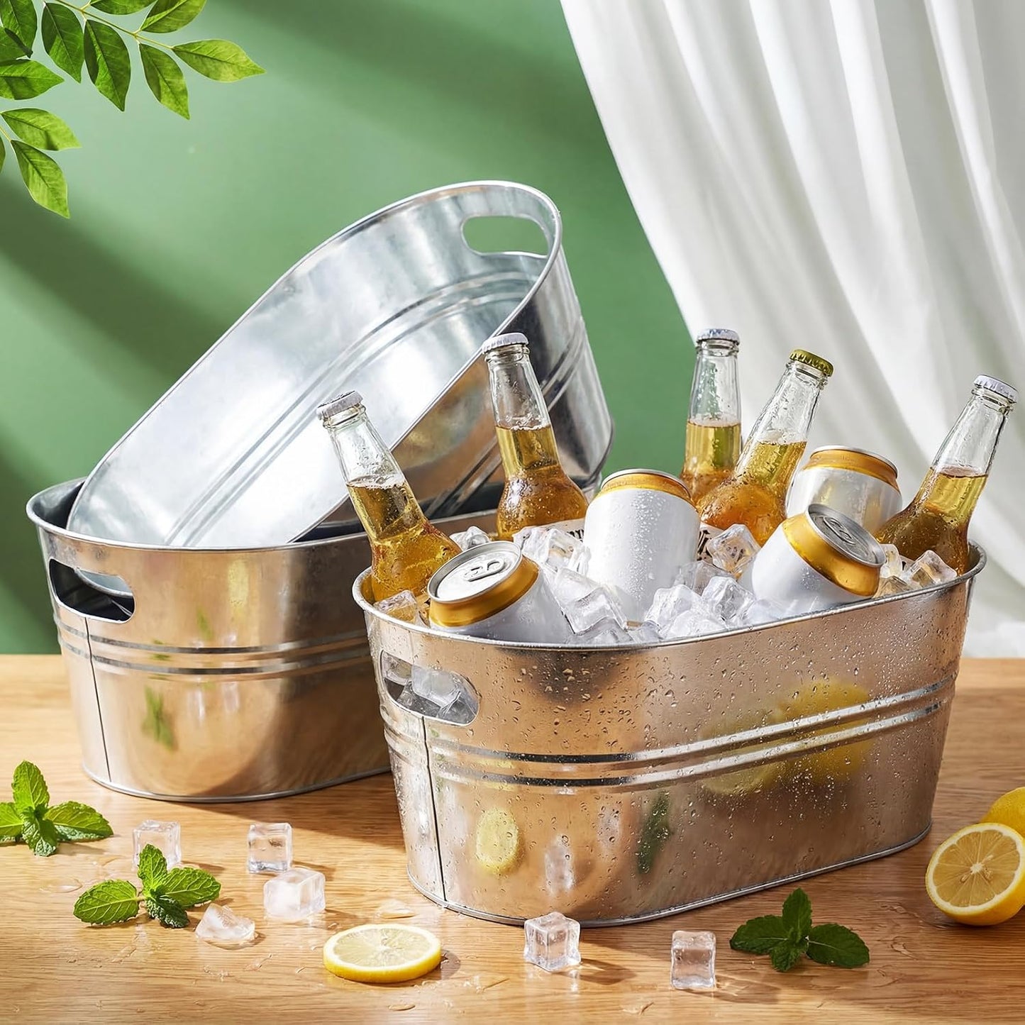 Shimeyao 12 Pcs Galvanized Tub 3 Gallon Metal Ice Buckets for Parties Beverage Tub Large Drink Beer Wine Bucket with Handles Champagne Cocktails Cooling for Parties Mimosa Bar Supplies (White)