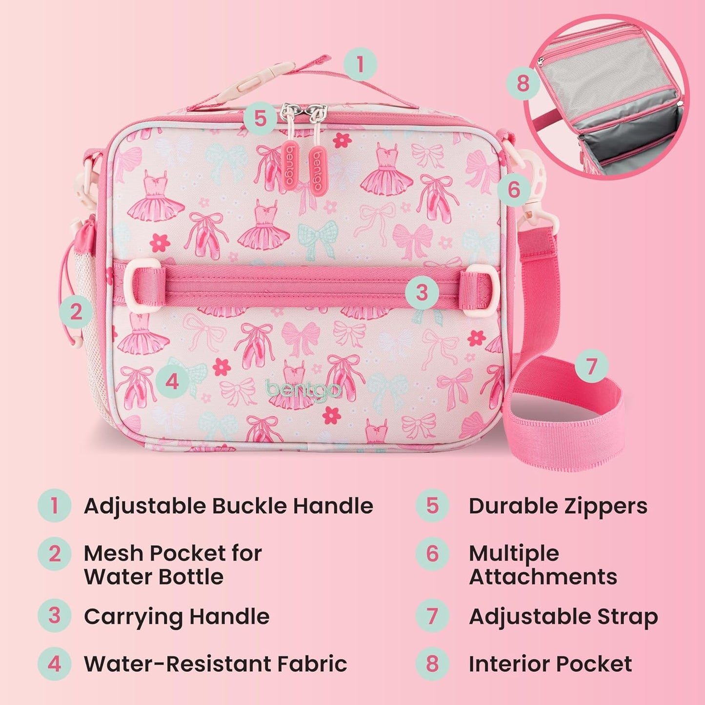 Bentgo Kids Lunch Bag - Durable, Double-Insulated Lunch Bag for Kids 3+; Holds Lunch Box, Water Bottle, & Snacks; Easy-Clean Water-Resistant Fabric & Multiple Zippered Pockets (Mermaid)