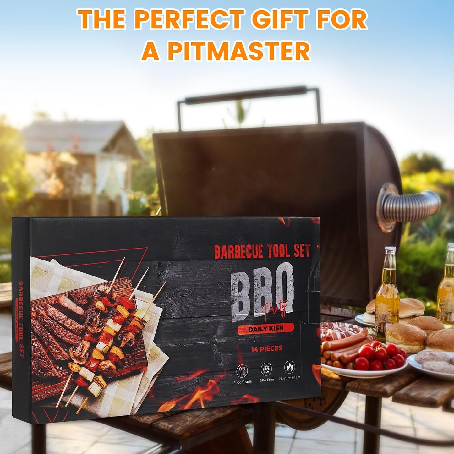 Grill Accessories Kit, Grill Tool Set with 4-in-1 BBQ Spatula, Fork, Tongs, Cleaner Brush, Skewers, Silicone Corn Holders, Silicone Brush, Grilling Gift Set for Men and Women