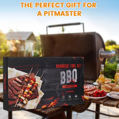 Grill Accessories Kit, Grill Tool Set with 4-in-1 BBQ Spatula, Fork, Tongs, Cleaner Brush, Skewers, Silicone Corn Holders, Silicone Brush, Grilling Gift Set for Men and Women