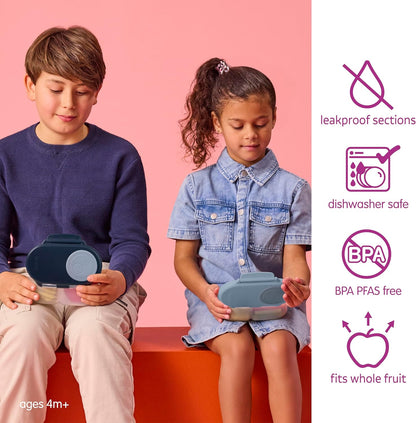 b.box Snack Box 2-Pack - Leak Proof Mini Bento Box for Kids & Toddlers, 2 Compartment Snack Containers for Kids, Dishwasher Safe, BPA-Free, PFAS-Free, Ages 4mo+, 1 3/4 Cup Each (Strawberry + Lilac)