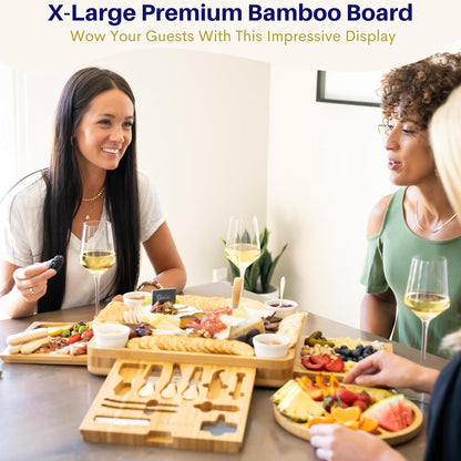 Charcuterie Boards Set – Large Bamboo Cheese Board & Platter with Charcuterie Accessories, Housewarming Gifts for New Home, Christmas, Bridal Shower, New House Gift