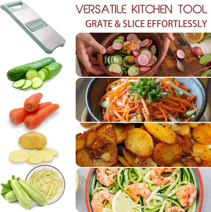 NACOLUS 5 In 1 Mandoline Slicer with Slide-On Hand Guard - Vegetable Slicer, Carrot Shredder,Safe Potato/Garlic Slicer Vegetable Cutter, Waffle Fry Cutter (Green, 5-in-1)