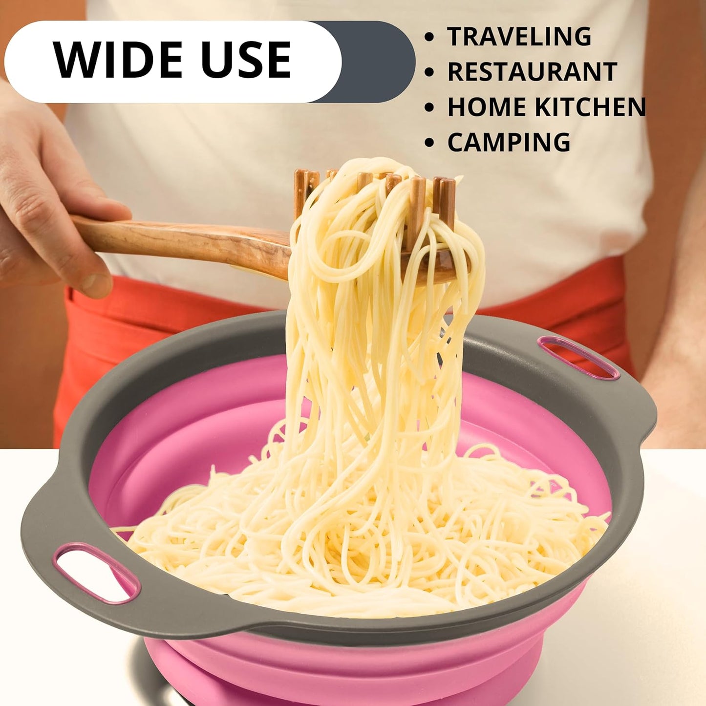 3PCS Green Foldable Kitchen Strainer Set – Silicone Colander Collapsible Strainers and Colanders Green Collander for Kitchen Collapsible Compact Drain Tools for Cooking Prep