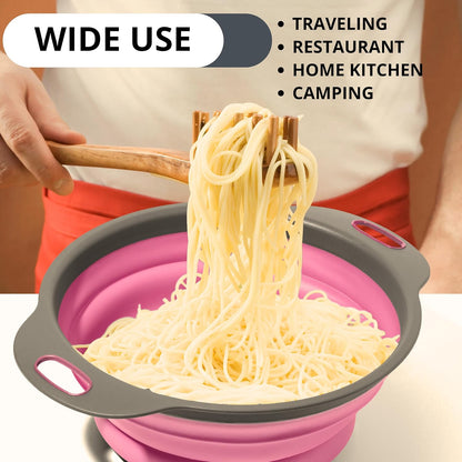 3PCS Green Foldable Kitchen Strainer Set – Silicone Colander Collapsible Strainers and Colanders Green Collander for Kitchen Collapsible Compact Drain Tools for Cooking Prep