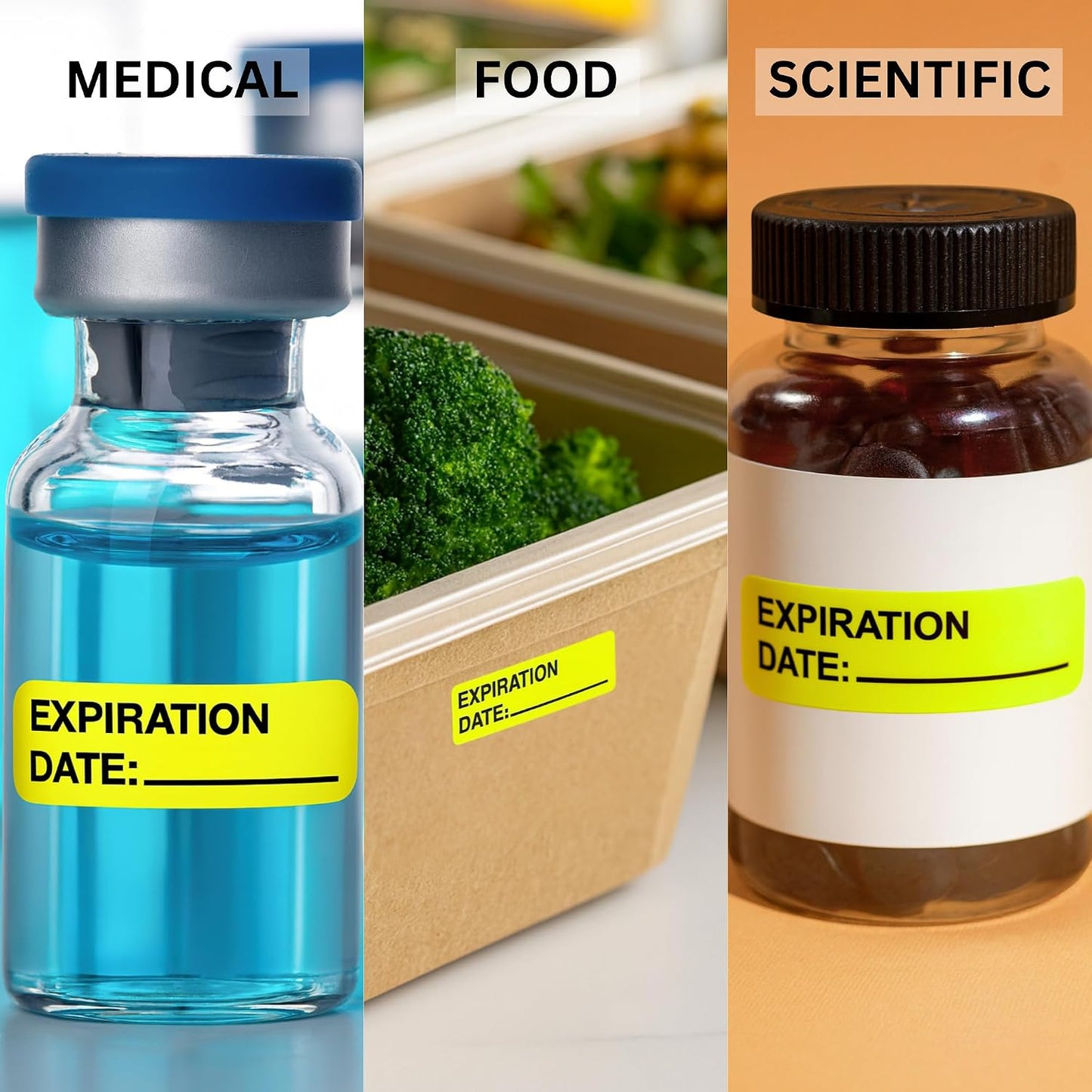 Opened Date Labels for Medical, Food & Lab Use - 800 Fluoro Green Write-on Small Stickers (12mm x 40mm / 0.5" x 1.5") in Dispense Box. Strong Latex-Free Adhesive & Indirect Food/Medical Safe Ink