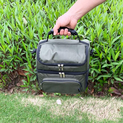 FlowFly Double Layer Cooler Insulated Lunch Bag Adult Lunch Box Large Tote Bag for Men, Women, With Adjustable Strap,Front Pocket and Dual Large Mesh Side Pockets