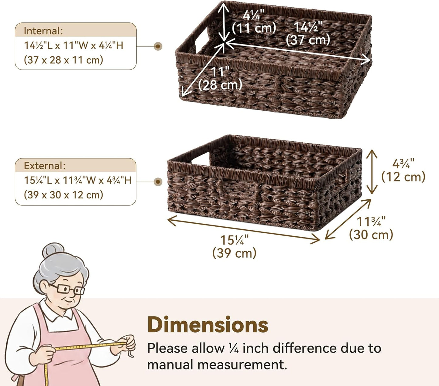 GRANNY SAYS Wicker Storage Baskets for Shelves, Water Hyacinth Basket with Scalloped Edge, Storage Wicker Baskets for Pantry, Large, 2-Pack