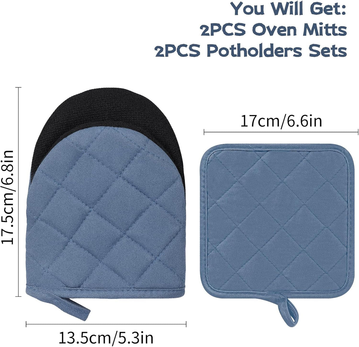 Goldmeet Mini Oven Mitts 2-Pack, 7"x5.5", 500°F Silicone Grip, Gray