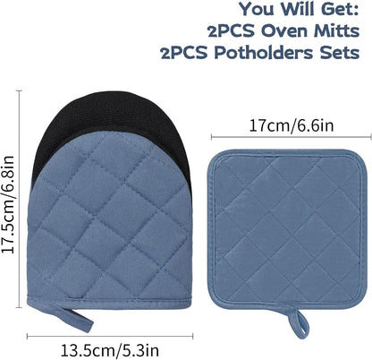 Goldmeet Mini Oven Mitts 2-Pack, 7"x5.5", 500°F Silicone Grip, Gray