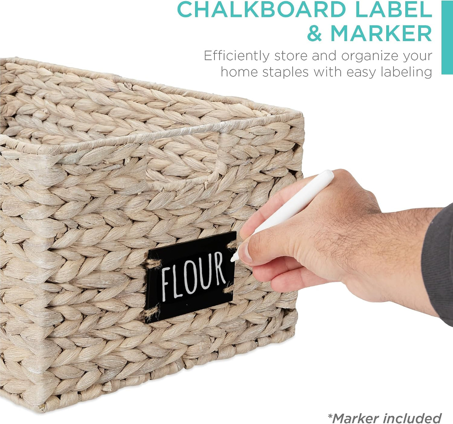 Best Choice Products Set of 4 9x12in Water Hyacinth Pantry Baskets, Woven Organizers w/Chalkboard Label, Chalk Marker - Natural